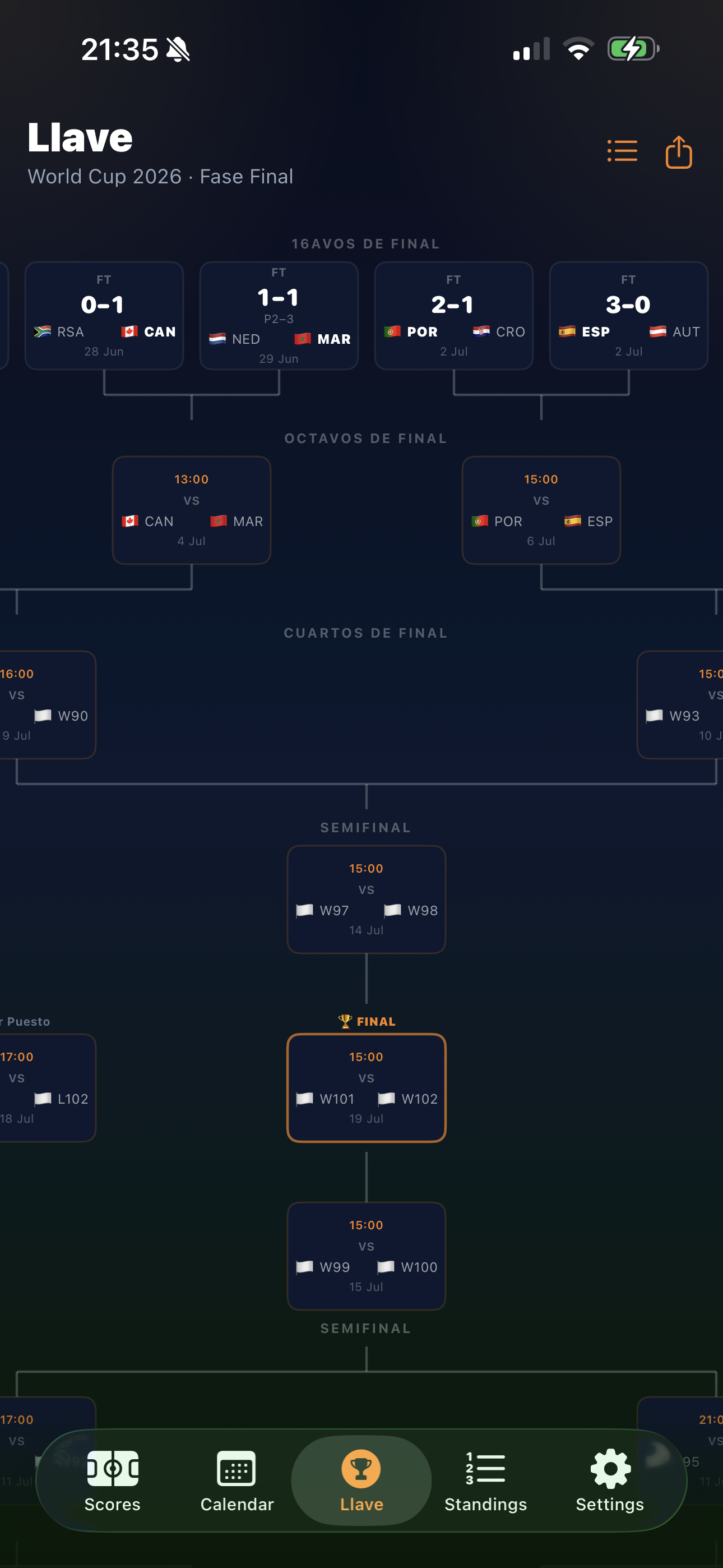 FutbolNow bracket screen